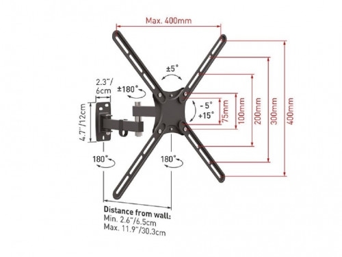 Wall Mount Barkan ''E3423'' Black 13''-58'' Full Motion, max.40kg, VESA mm: up to 400x400mm
