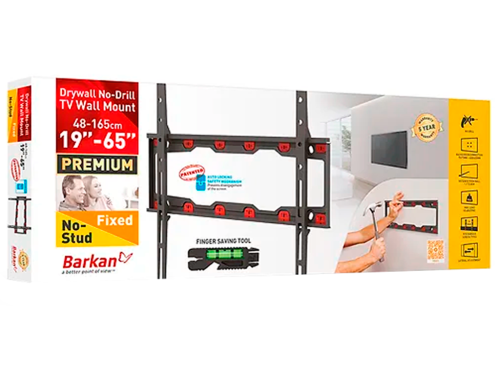 Wall Mount No-Drill Barkan 'ND300'' Black 19' - 65' Fixed, max.37kg, VESA mm up to 400x400mm