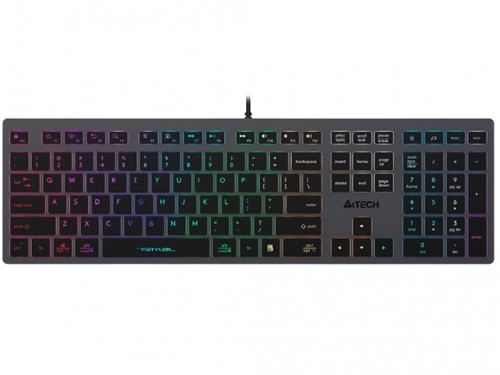 Keyboard A4Tech FX60, Low-Profile, Scissor Switch Keys, Chocolate Keycaps, Backlit, Grey, USB