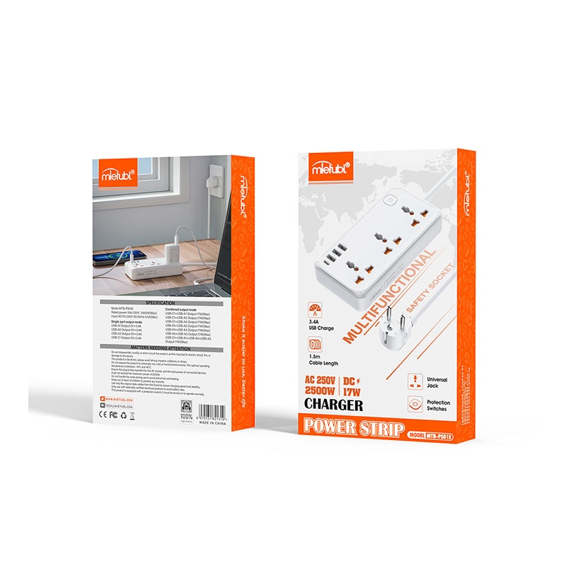 Mietubl Power Strip PS01E 10A/250V~ 2500W(Max)  White