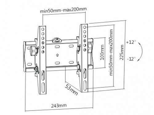 Wall Mount  Gembird 'WM-42T-02' Black 23'-42', max.30kg, VESA:up200x200, Wall dist: 50mm, +12°-12°h