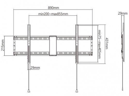 Wall Mount  Gembird 'WM-90F-01' Black 43'-90', 70kg, VESAup 800x400, Wall dist29mm