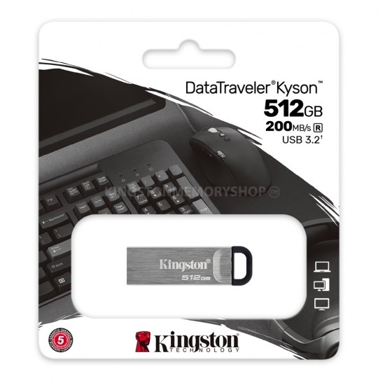 512GB USB3.2 Flash Drive Kingston DataTraveler Kyson, Silver, Metal Case, Key Ring (DTKN/512GB)