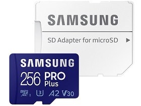 .256GB MicroSD (Class 10) UHS-I (U3) +SD adapter, Samsung PRO Plus 'MB-MD256SA' (R/W:180/130MB/s)Ca