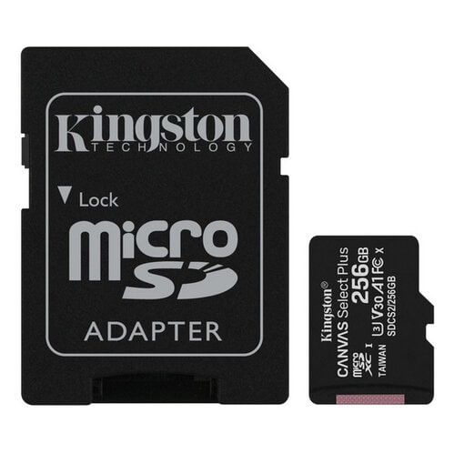 .256GB MicroSD (Class 10) UHS-I (U1) +SD adapter, Kingston Canvas  Select Plus Gen3 'SDCS3/256GB'  (