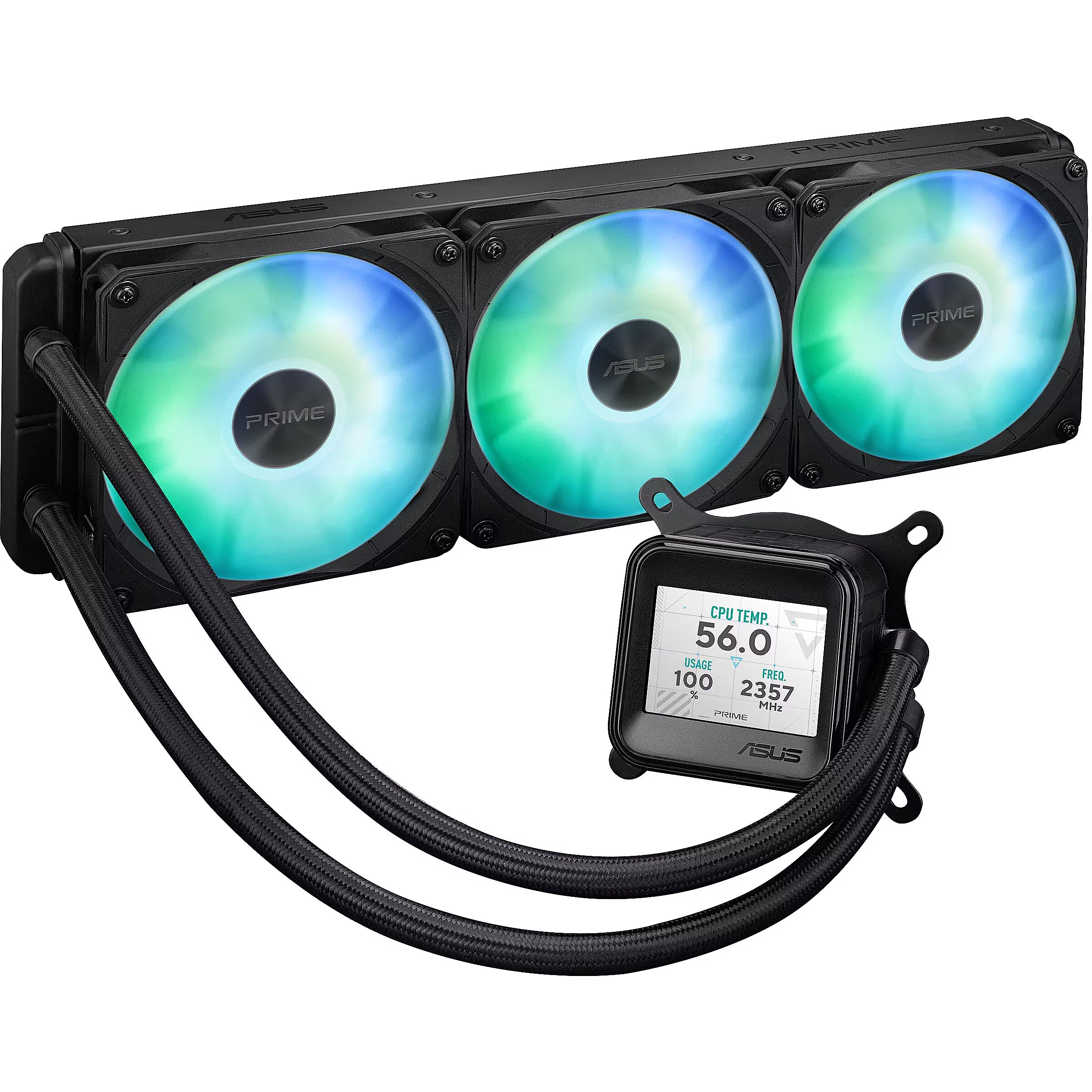 AIO Liquid Cooling Asus PRIME LC 360 ARGB LCD (<36,5dBA, 3x120mm, ARGB, 800-3600RPM, 77,22CFM)