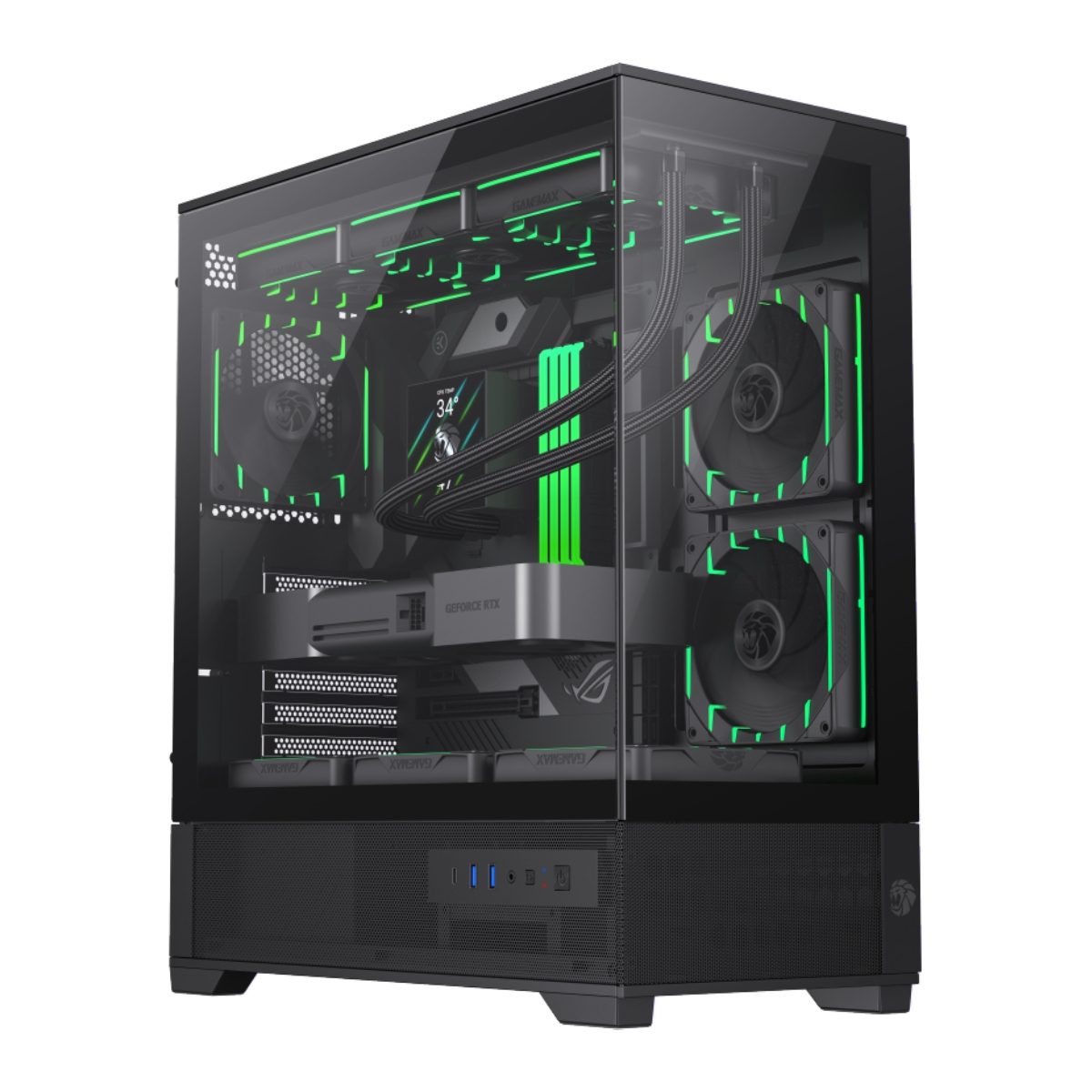 Case ATX GAMEMAX VISTA 2 AB, w/o PSU, 0.6mm, 3x120mm ARGB, ARGB Hub, RC, Front&Side Tempered Glass