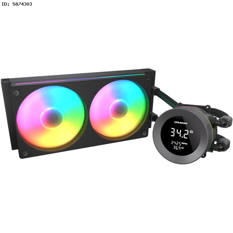 AIO Liquid Cooling Cougar Poseidon Vistek ARGB 240 (38 dB(A), 78.2 CFM,2x120mm,ARGB,1800g) Black