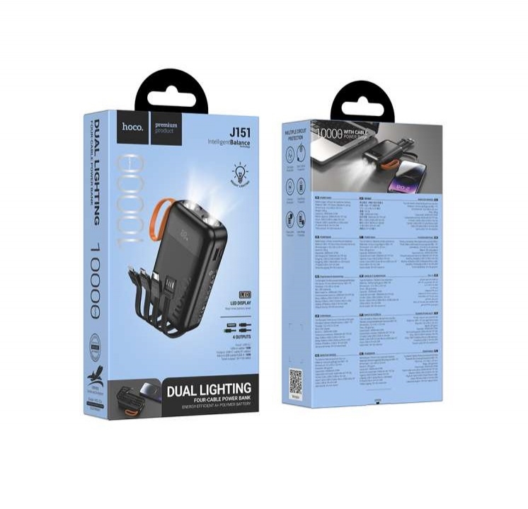 Hoco J151 Spirit dual lighting four-cable power bank(10000mAh) black