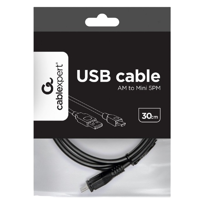 Cable Mini USB2.0,  Mini B - AM, 0.3 m,  Cablexpert, CCP-USB2-AM5P-1