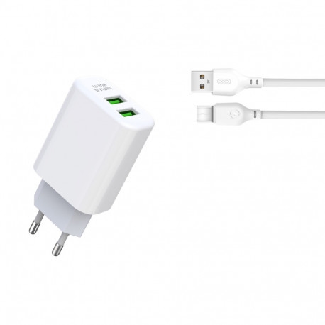 L85C EU double USB 2.4A Charger with ip cable White