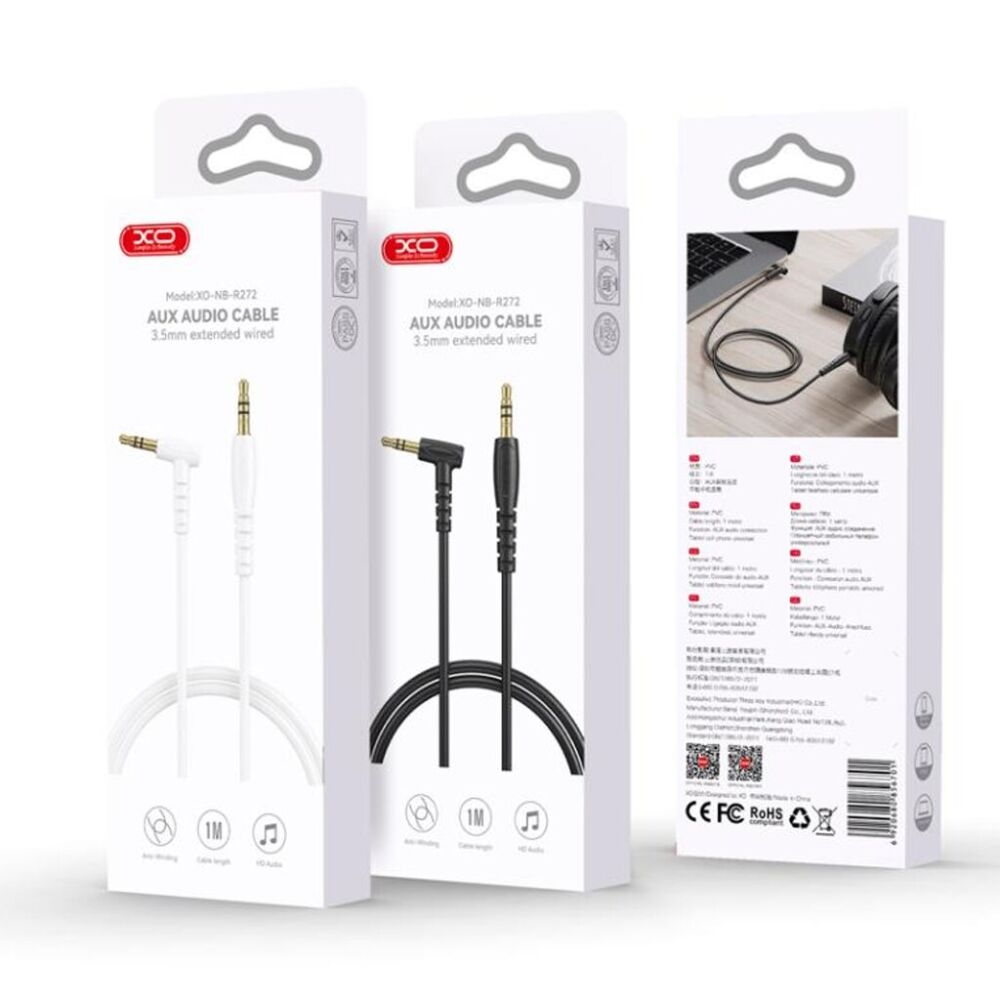 XO NB-R272 Elbow PVC 3.5 to 3.5 1m Audio Cable Black