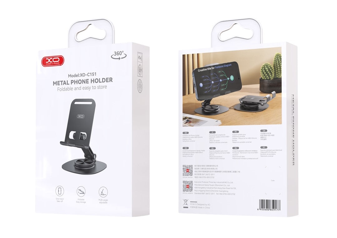XO C151 Metal 360° Rotating Desktop Cell Phone Holder Black