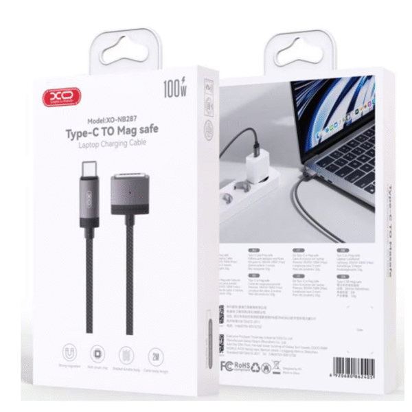 XO NB287 Type-C TO magsafe 100W 2m magnetic laptop charging cable Black