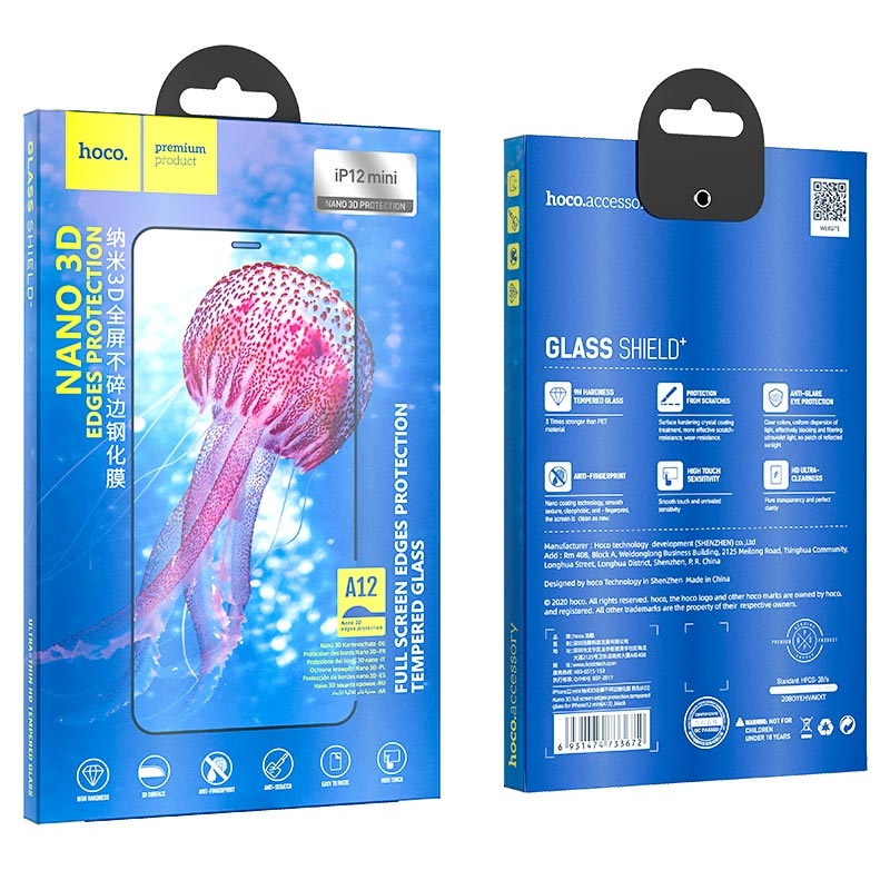 Hoco Nano 3D full screen edges protection tempered glass for iPhone12 mini(A12)