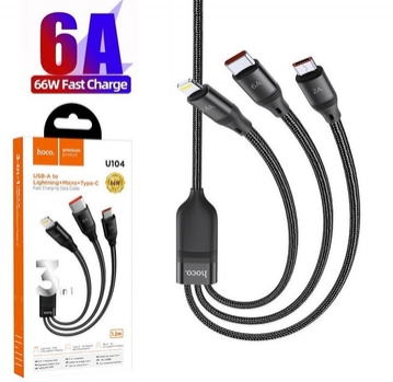 HOCO U104 3-in-1 Ultra 6A fast charging data cable(for iP+Micro+Type-C) black