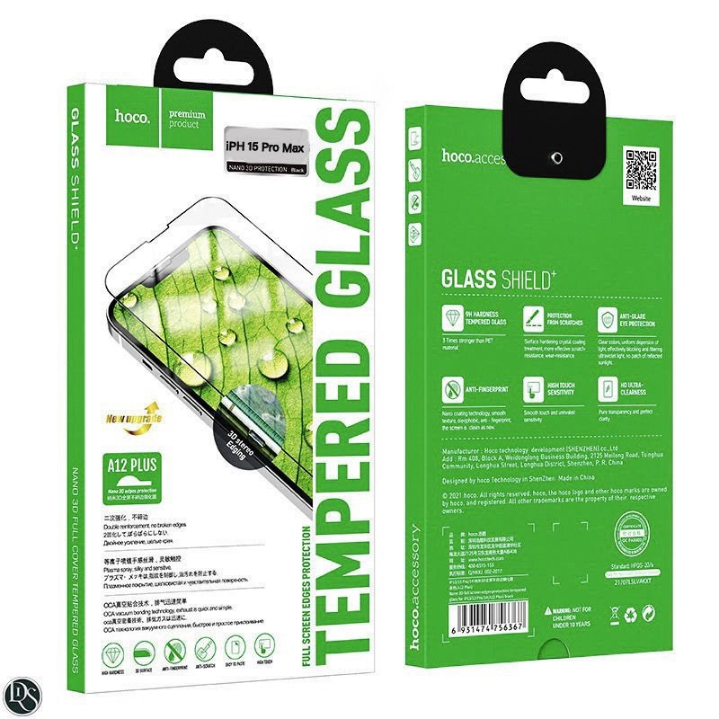 Hoco Nano 3D full screen edges protection tempered glass for iP 13 / 13 Pro / 14 / 16E Black