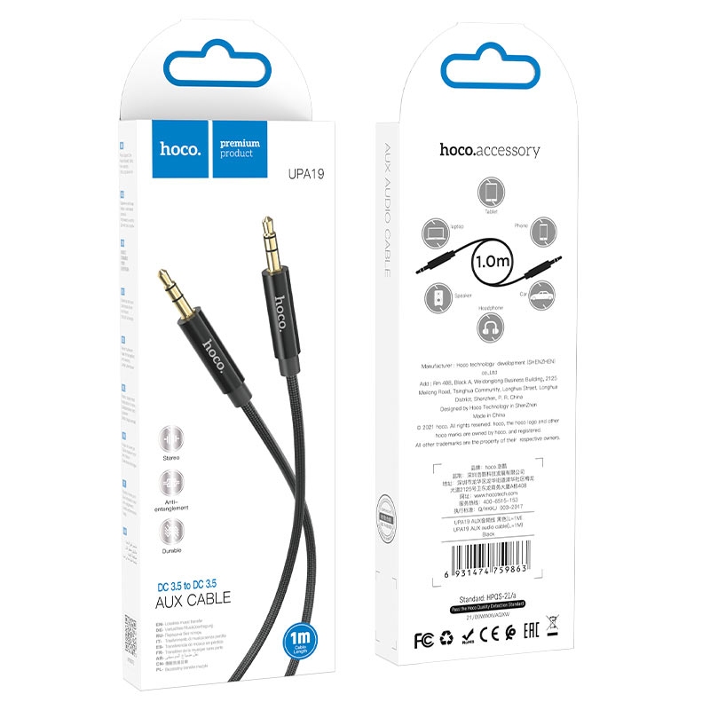 Cable Hoco UPA19 AUX audio cable(L=1M) black