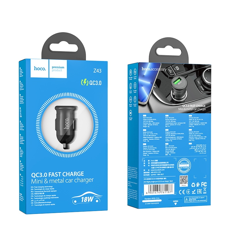 Hoco Z43 Mighty single port QC3.0 car charger black