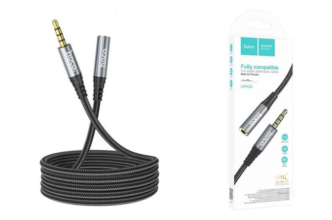 HOCO UPA20 3.5 audio extension cable male to female(L=1M) metal gray