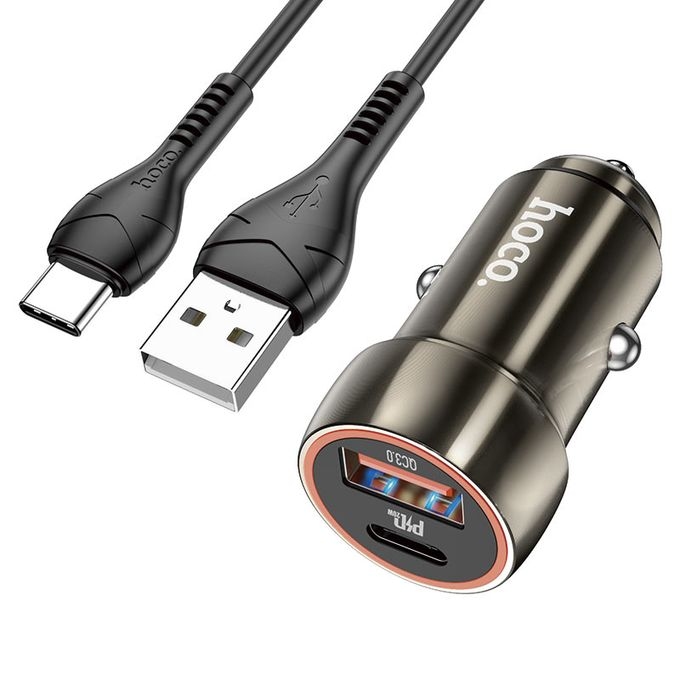 Hoco Z46A Blue whale PD20W+QC3.0 car charger set(C to iP) metal gray