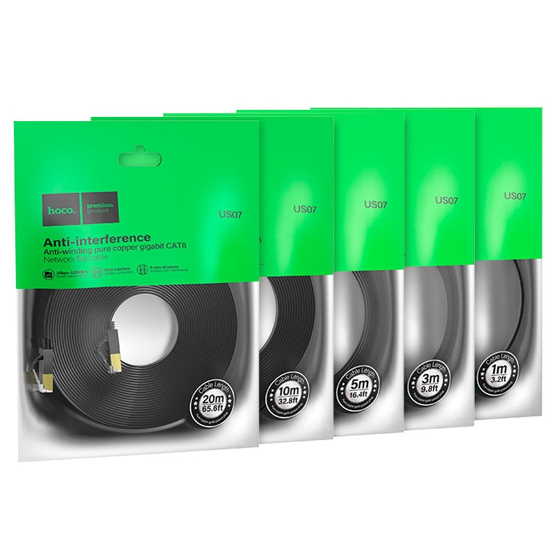 Hoco US07 General pure copper flat network cable(L=3M) black