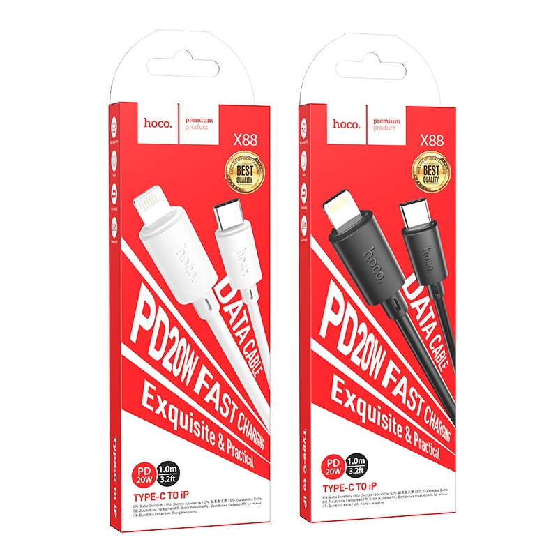 Cable HOCO X88 Gratified charging data cable for iPhone 2,4A/1m. White