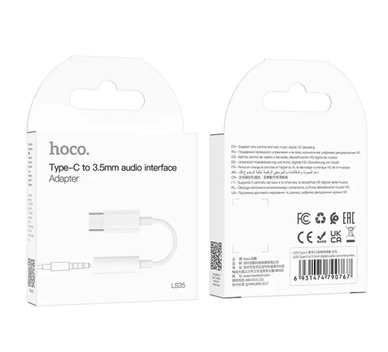 AUX-адаптер HOCO LS35 Type-C to 3.5mm digital audio converter 0,08m. White