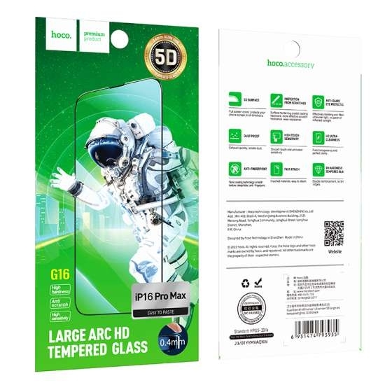 Hoco Guardian shield series full-screen 5D large arc tempered glass set for iP16/15(10PCS)(G16) blac