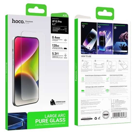 Hoco Corning original screen large arc edge tempered glass for ip15(A35) black