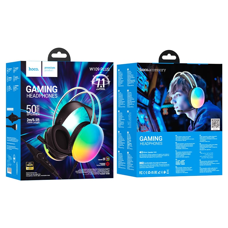 Hoco W109 Plus Rich USB7.1 channel gaming headphones black