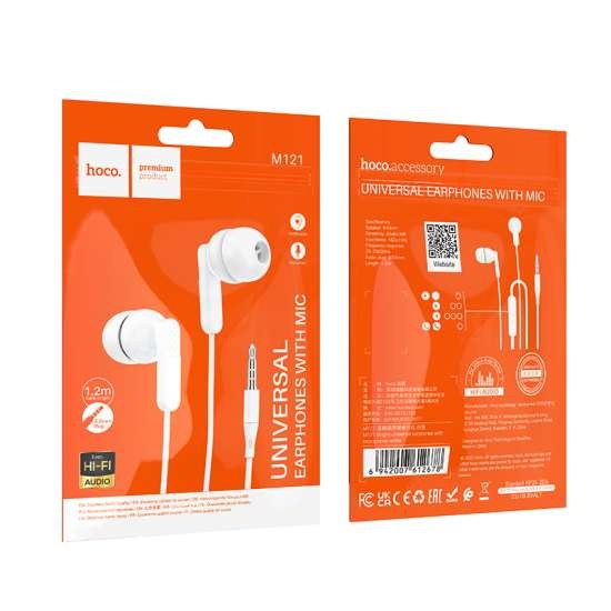 Hoco M121 Bright universal earphones with microphone white
