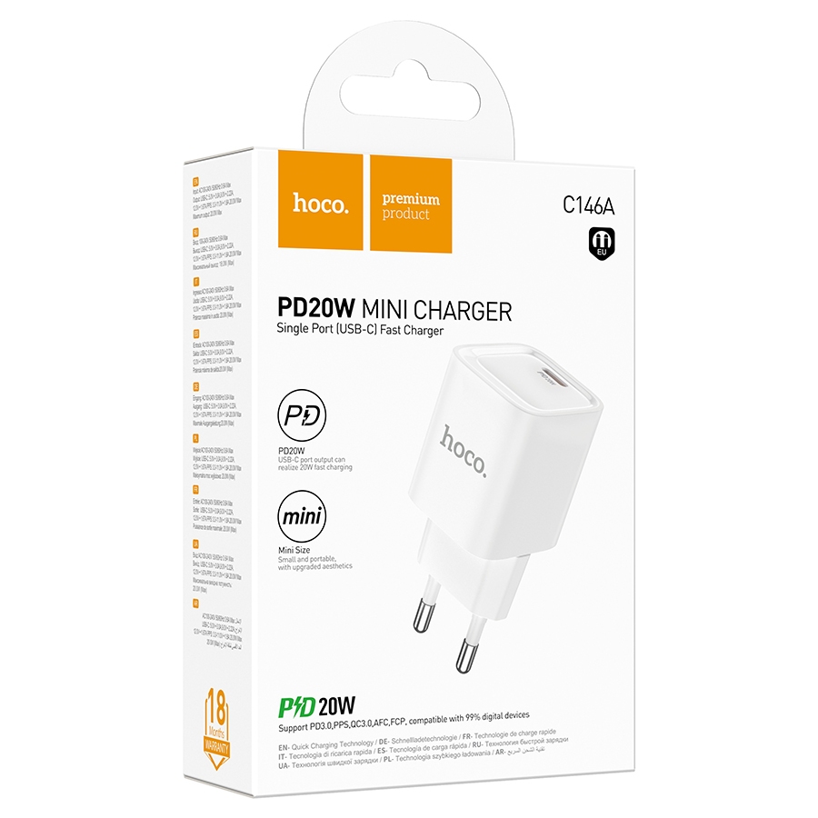 Hoco C146A Charm single port PD20W charger(EU) white
