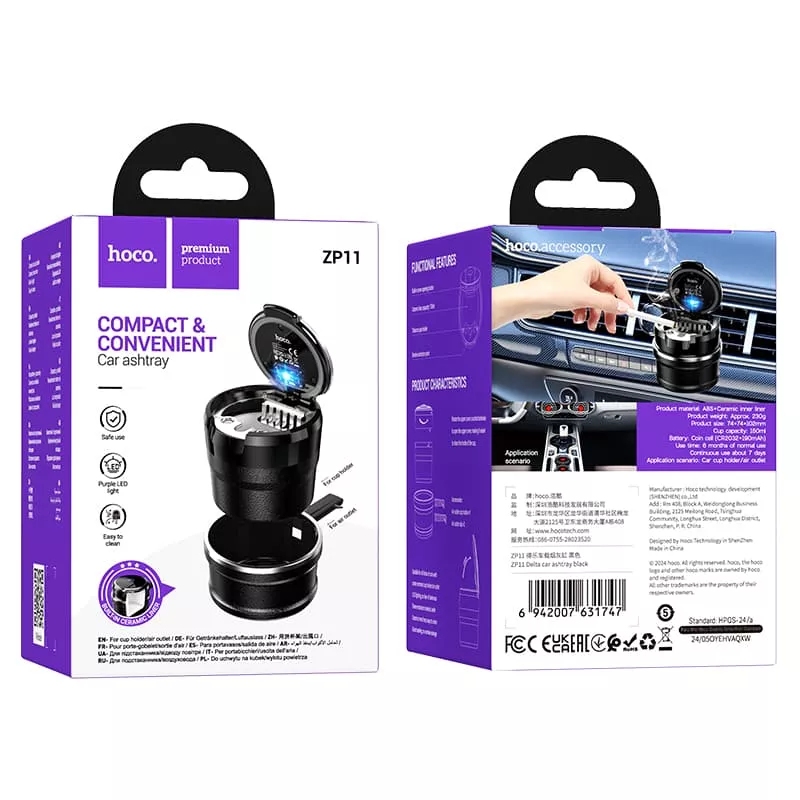 Hoco ZP11 Delta car ashtray black