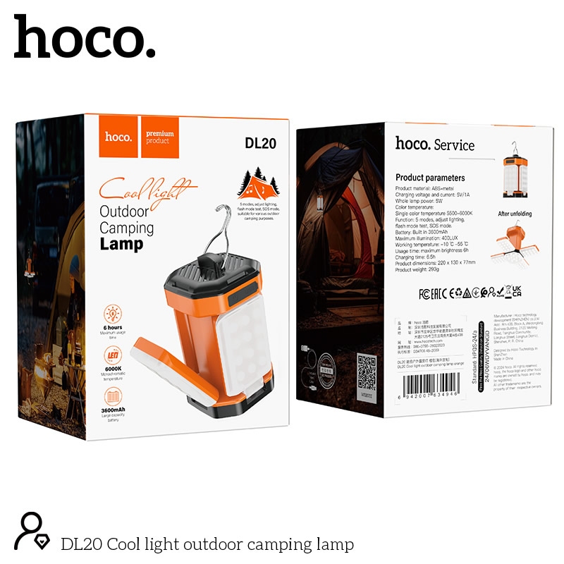 Hoco DL20 Cool light outdoor camping lamp orange