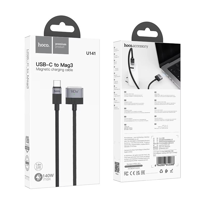 Hoco U141 Magnetic charging cable Type-C to Mag3 black