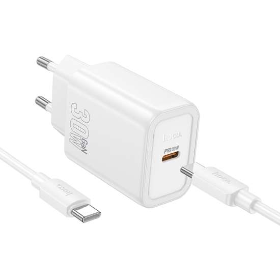 Hoco N62 Gentle single port PD30W charger set(C to iP)(EU) white