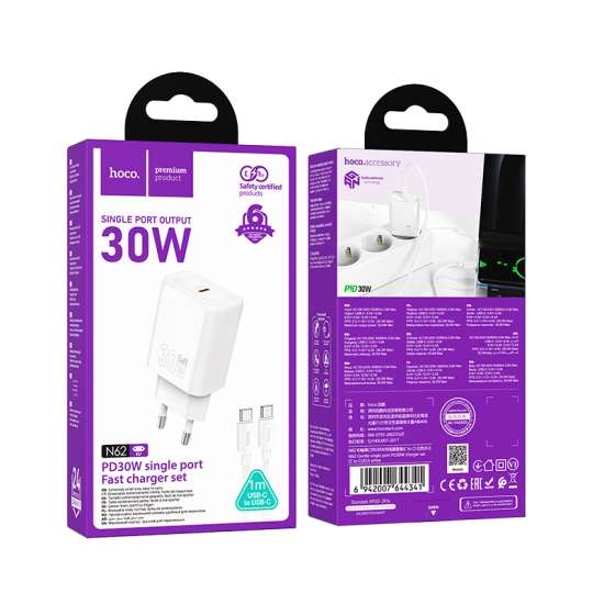 Hoco N62 Gentle single port PD30W charger set(C to C)(EU) white