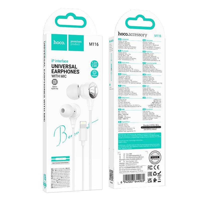 Hoco M116 Benevolent universal digital earphones with microphone Type-C white