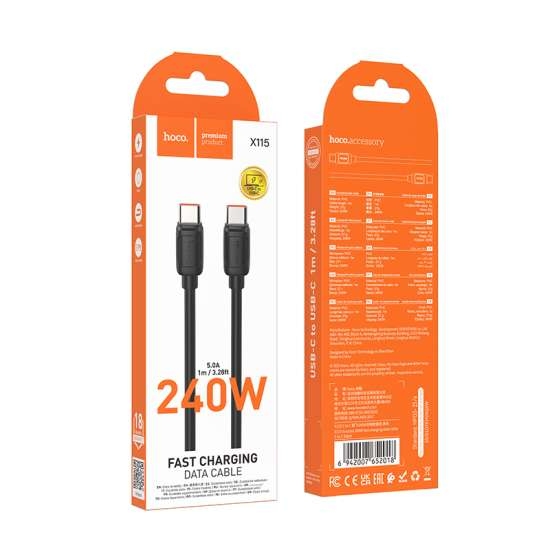 Hoco X115 Surpass 240W fast charging data cable C to C black