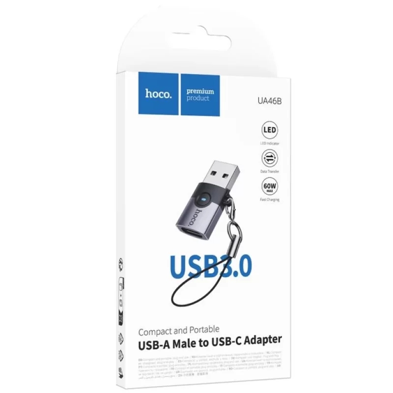 Hoco UA46B Victory USB male to Type-C female adapter metal gray