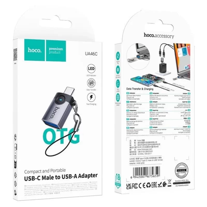 Hoco UA46C Victory Type-C male to USB female adapter metal gray