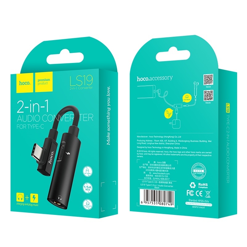 Audio Converter Hoco LS19 Type-C 2-in-1 black