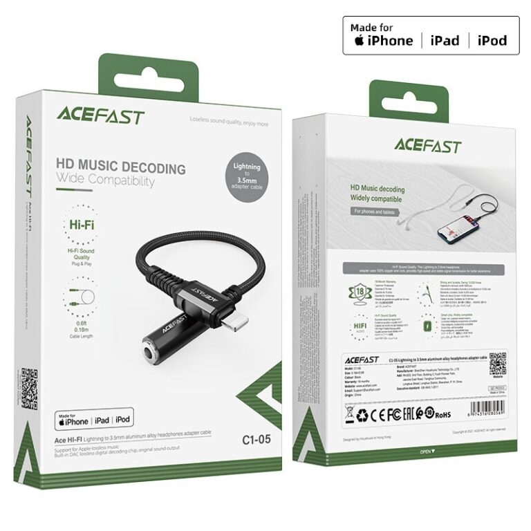 ACEFAST C1-05 Lightning to 3.5mm aluminum alloy headphones adapter cable,black