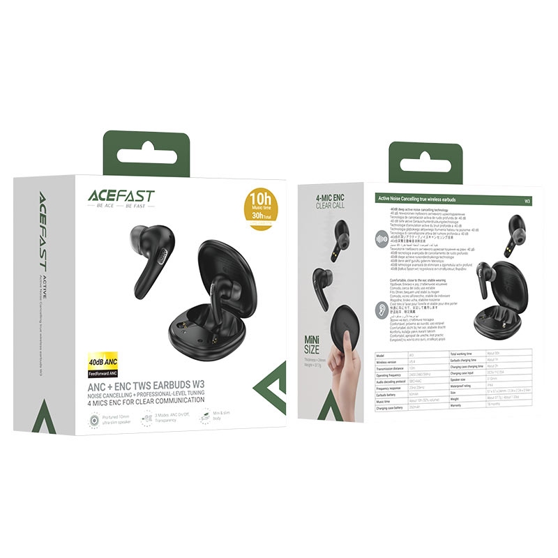 Acefast W3 active noise cancelling true wireless earbuds black