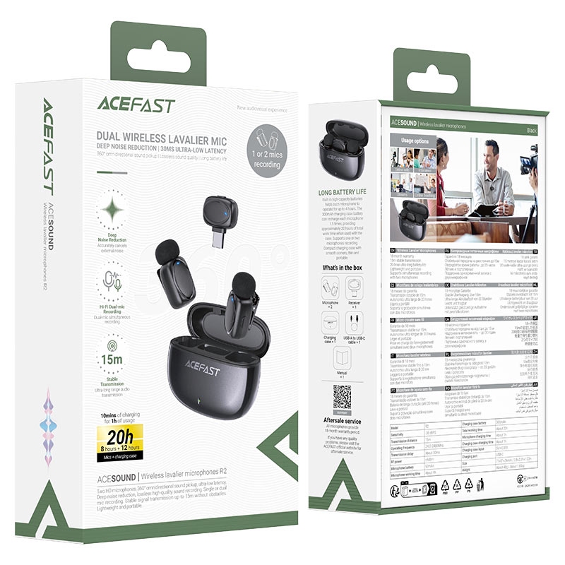 Acefast R2 wireless lavalier microphones balck