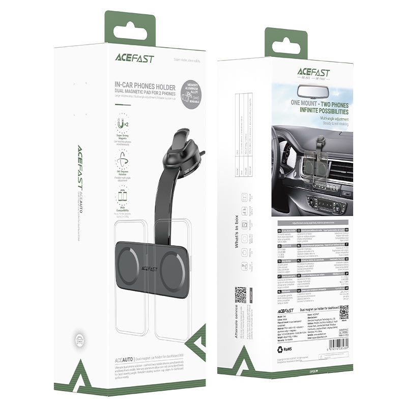 Acefast D60 dual magnet car holder for dashboard black