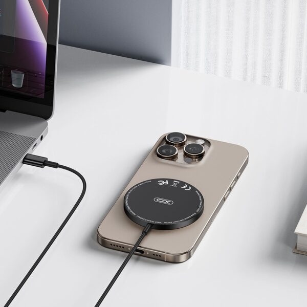 XO CX037 iPhone Magnetic Metal 15W 3-in-1 Wireless Charger 1.2M (With Iron Piece) black