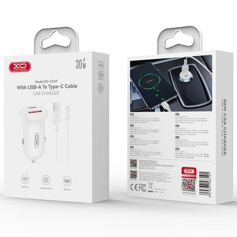 XO CC69 Mini Smart A+C 30W Car Charger white