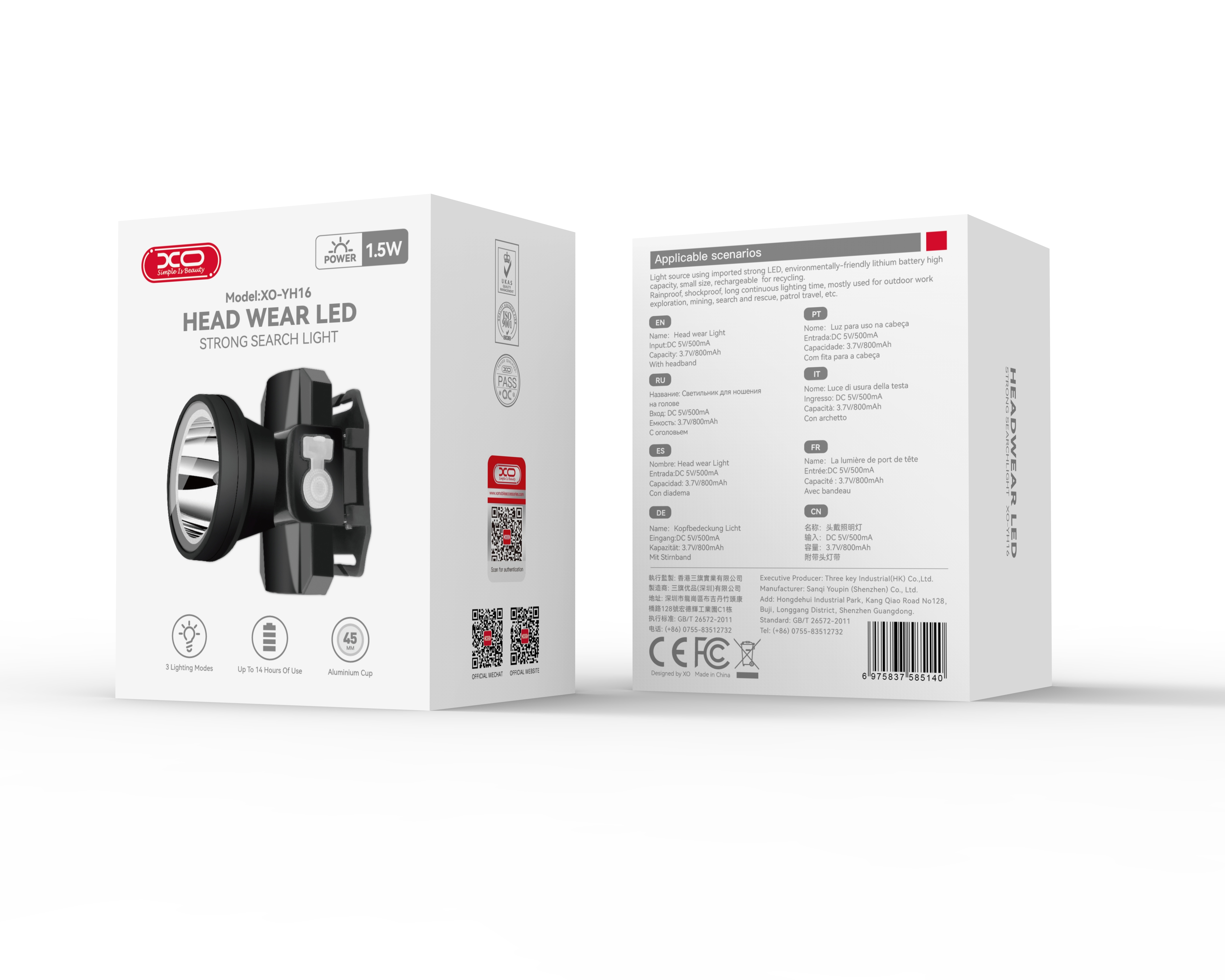 XO YH16 Headband LED Small Light 800mAh (Upgraded model of YH01) Black